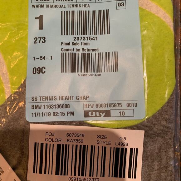 NWT J. Crew Girls' Grey Tennis "Game Set Match" Fuzzy Heart Tee - SIZE 4-5 - Picture 5 of 6